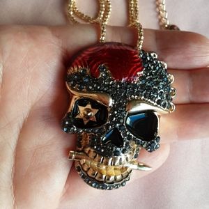 Skull Gold Tone and Black Necklace